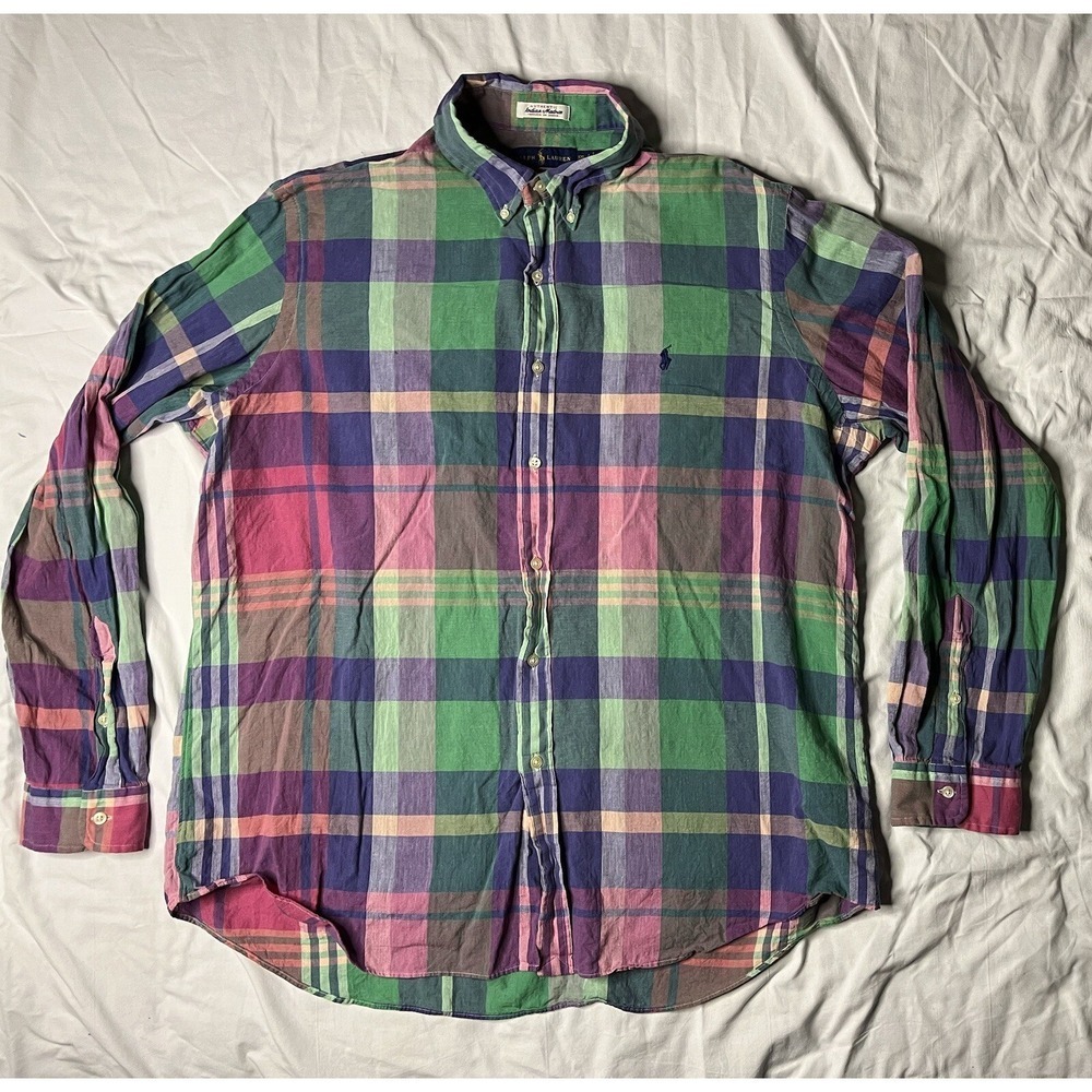 Polo Ralph Lauren Indian Madres Shirt Men's 2XL XXL Plaid Long Sleeve Button Up